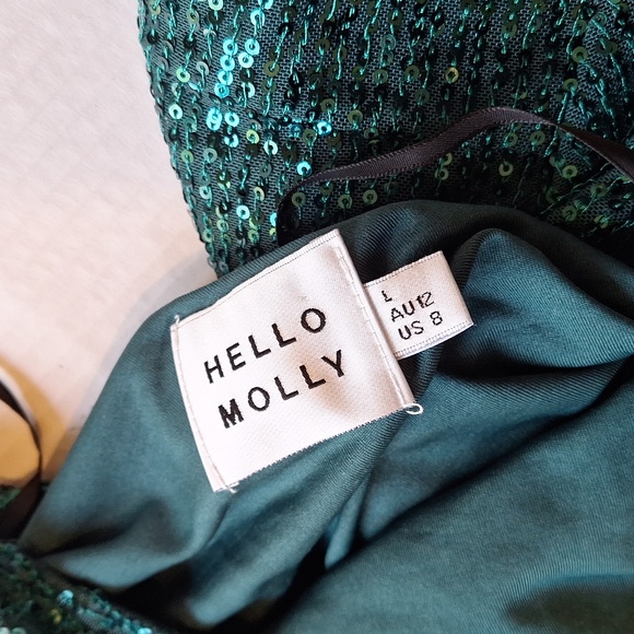 Hello Molly Stand Me Out Sequin Mini Dress Green One Shoulder Party - Picture 9 of 11